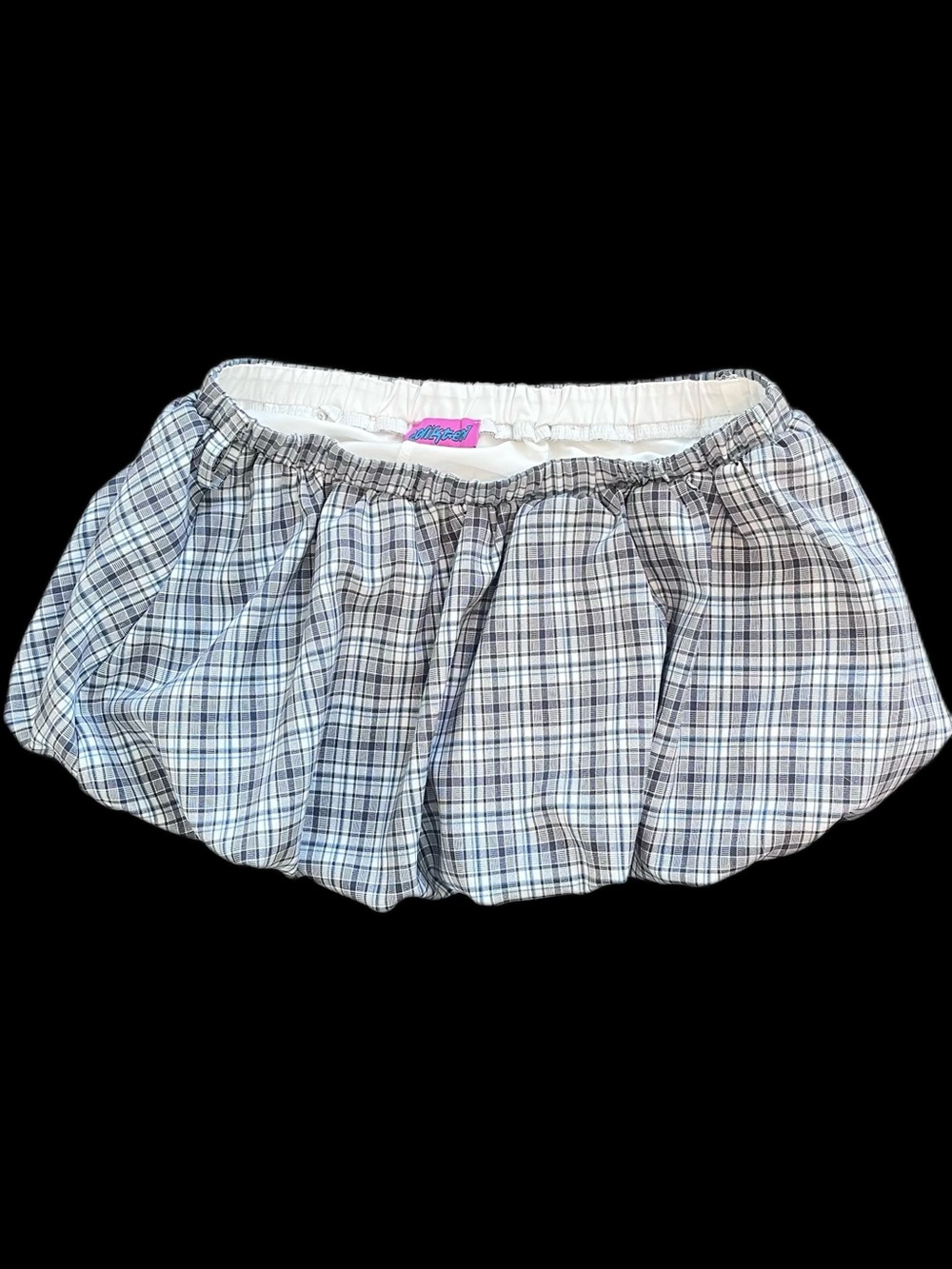 Plaid Bubble Shorts - White/Gray/Blue - Edikted